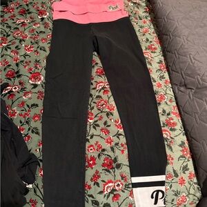 Victoria's Secret Black Leggings with Pink Waistband